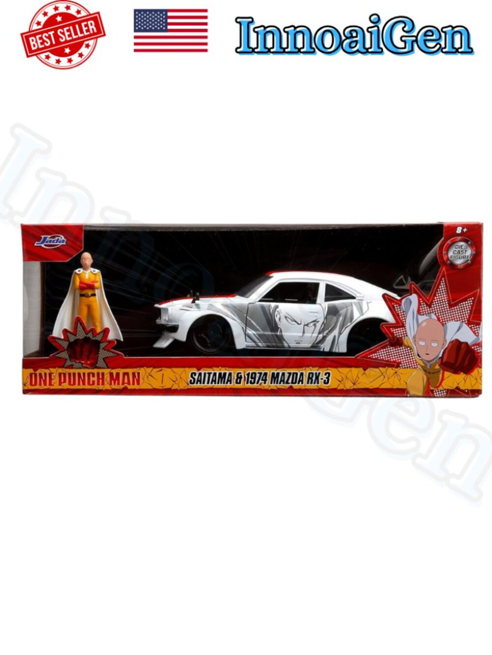 Jada Toys One Punch Man Saitama 1974 Mazda RX-3 Die-Cast Car Figure 1:24 NIB New